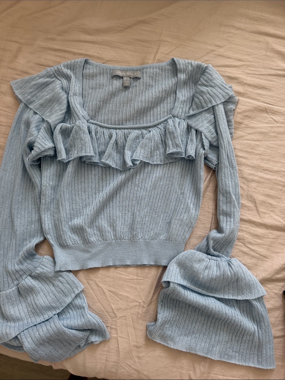 Light Blue Ruffled Crop Top by Urban Revivo